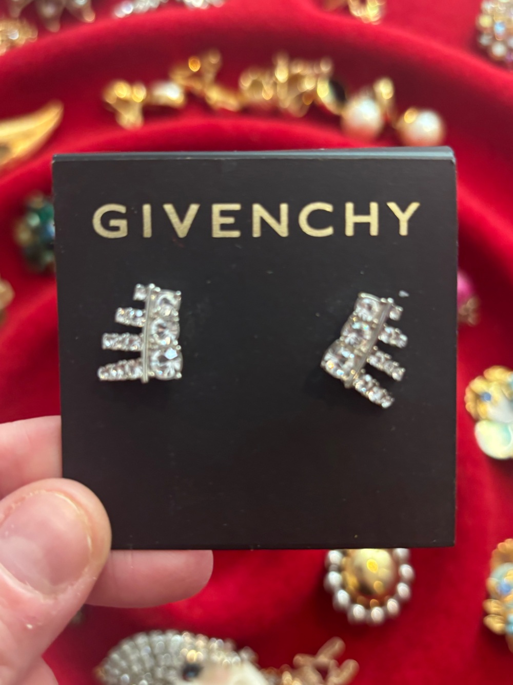 Givenchy Silver-Tone Stud Earrings on Branded Card